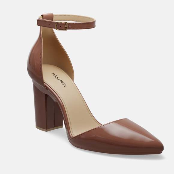 Pashion Footwear Shoes - CONVERTIBLE HEEL - Pashion 1.0 The D'Orsay - Walnut Patent Block 4 inch